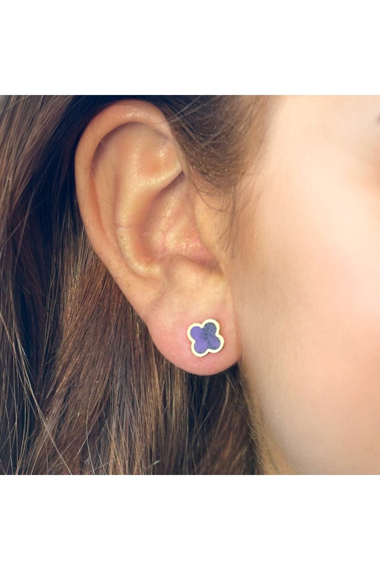 Mini Amethyst Clover Stud Earrings, Alternate, color, Amethyst