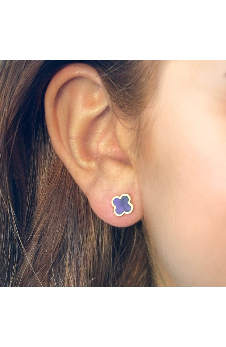 The Lovery Fine Jewelry Mini Amethyst Clover Stud Earrings, Alternate, color, Amethyst