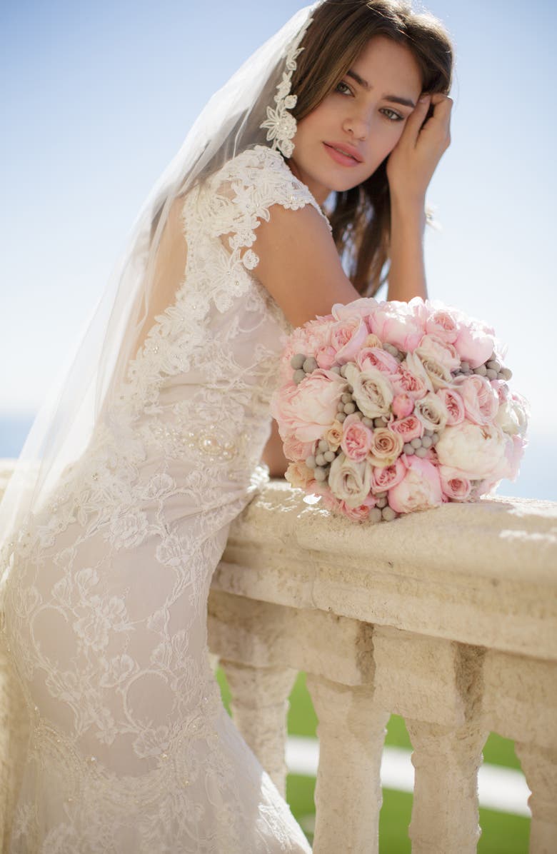 Brides & Hairpins 'Angelina' Lace Trim Tulle Veil, Alternate, color, 