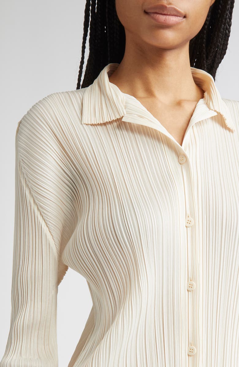 Pleats Please Issey Miyake Pleated Button-Up Shirt, Alternate, color, Off White