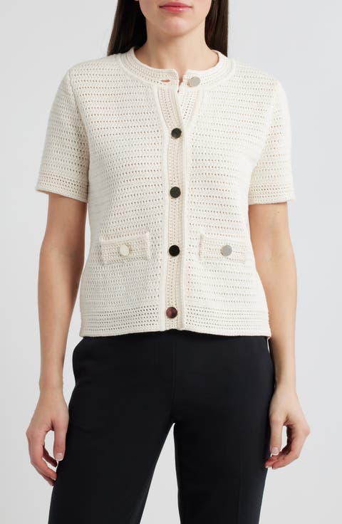 Textured Stitch Short Sleeve Cotton Cardigan