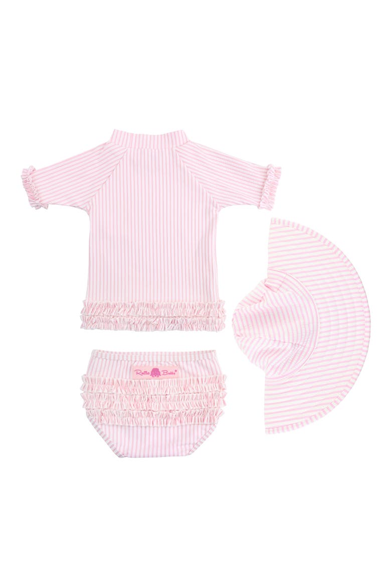 Seersucker Two-Piece Rashguard Swimsuit & Hat Set, Alternate, color, PINK