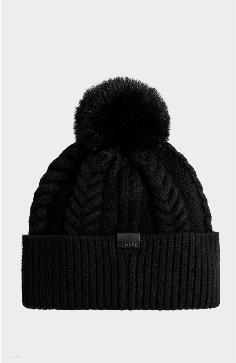 Rudsak Mae Embellished Ski logo Knit Hat, Alternate, color, Black