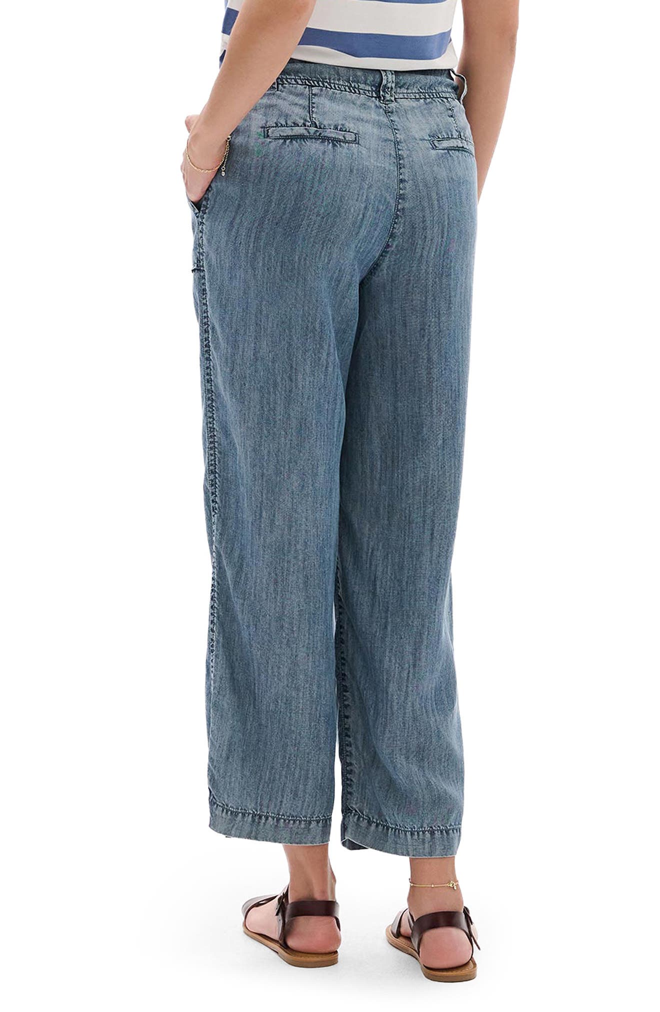 Acid Wash Crop Wide Leg Chambray Pants - image 2