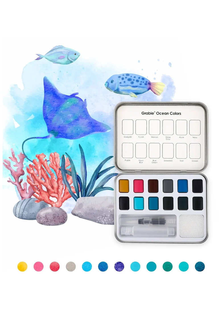 Ocean Themed Watercolor Coloring Club Box, Alternate, color, Ocean
