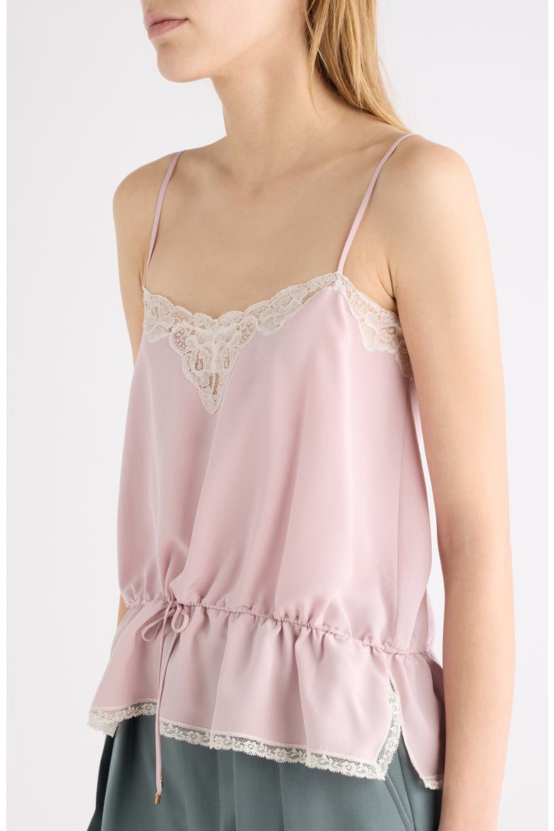 Drawstring Silk Crêpe de Chine & Lace Camisole, Alternate, color, SHADOW LILAC