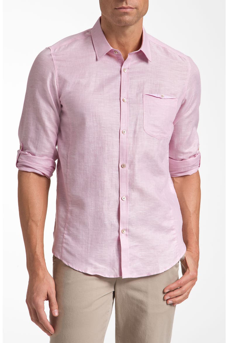 'Linstro' Linen & Cotton Sport Shirt, Main, color, PINK