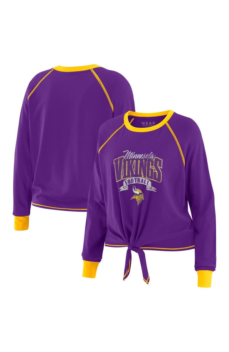 WEAR by Erin Andrews Women's WEAR by Erin Andrews Purple/Gold Minnesota Vikings Tie-Front Long Sleeve Top, Main, color, Purple