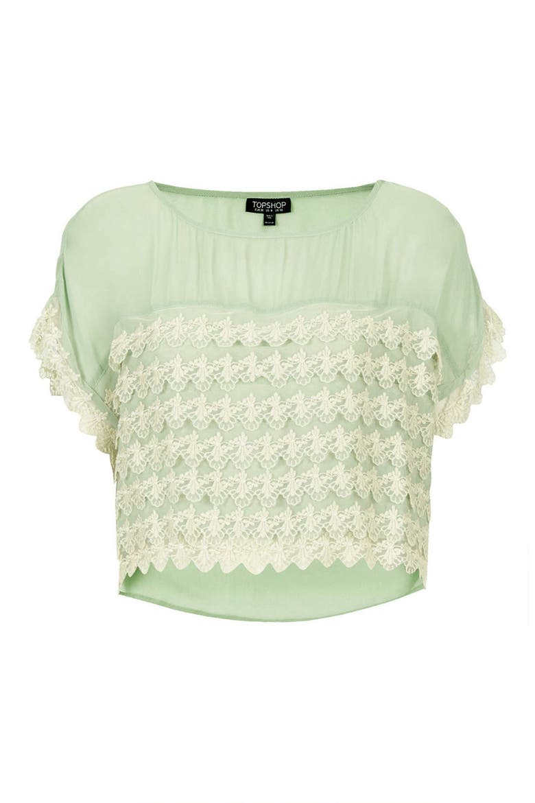 Short Sleeve Lace Mesh Crop Top, Alternate, color, GREEN