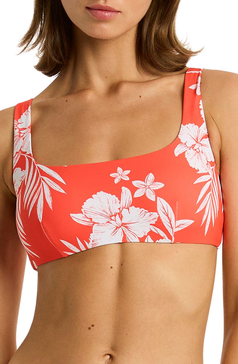 Sea Level Aloha Square Neck Bikini Top, Main, color, Flame
