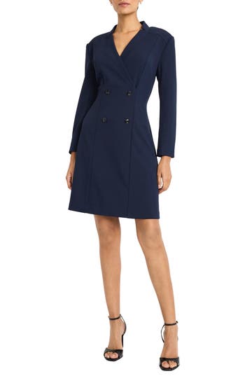 Maggy London Long Sleeve Tuxedo Dress In Blue