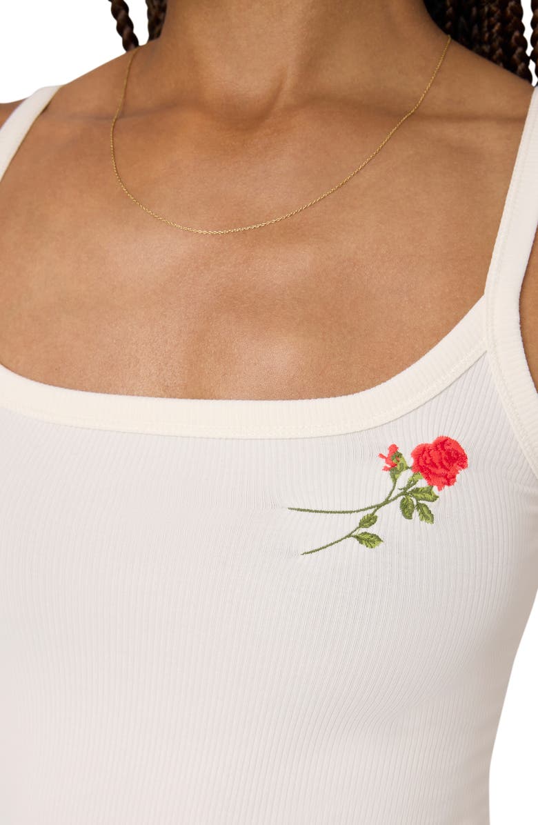 Florence by Mills Couch Date Rose Embroidered Crop Rib Tank, Alternate, color, White Rose