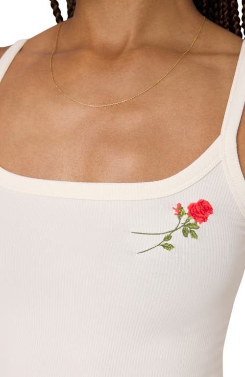 Florence By Mills Couch Date Rose Embroidered Crop Rib Tank In White Rose
