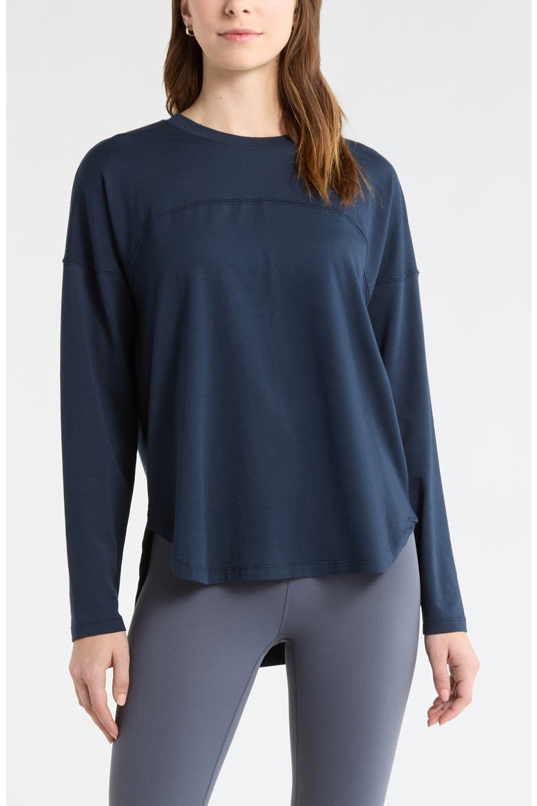 Sueded High-Low Long Sleeve T-Shirt, Main, color, NAVY SAPPHIRE