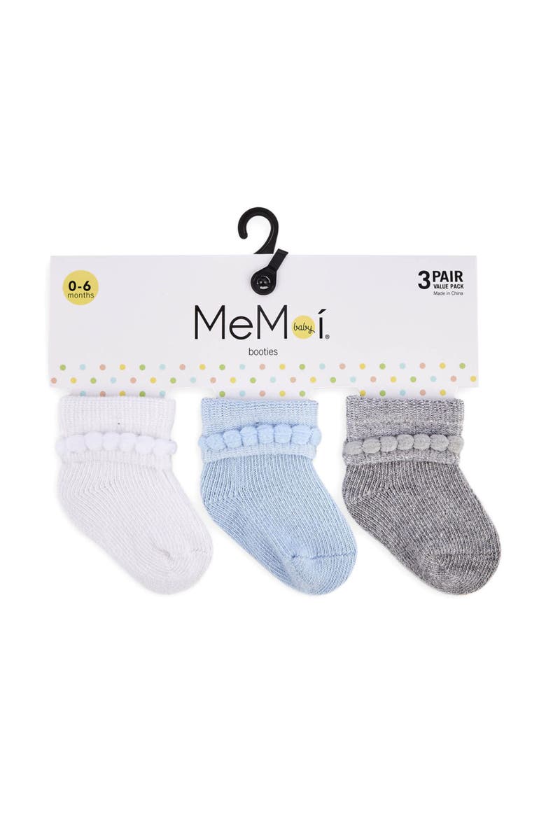 Baby Bootie Cotton Blend Socks 3 Pack, Main, color, White Blue Gray Heather