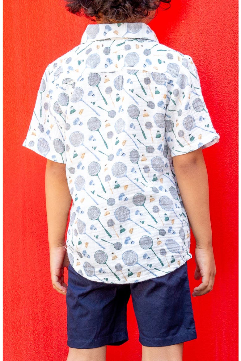 Kids' Jerry Racket Print Short Sleeve Cotton Button-Up Shirt, Alternate, color, BADMINTON