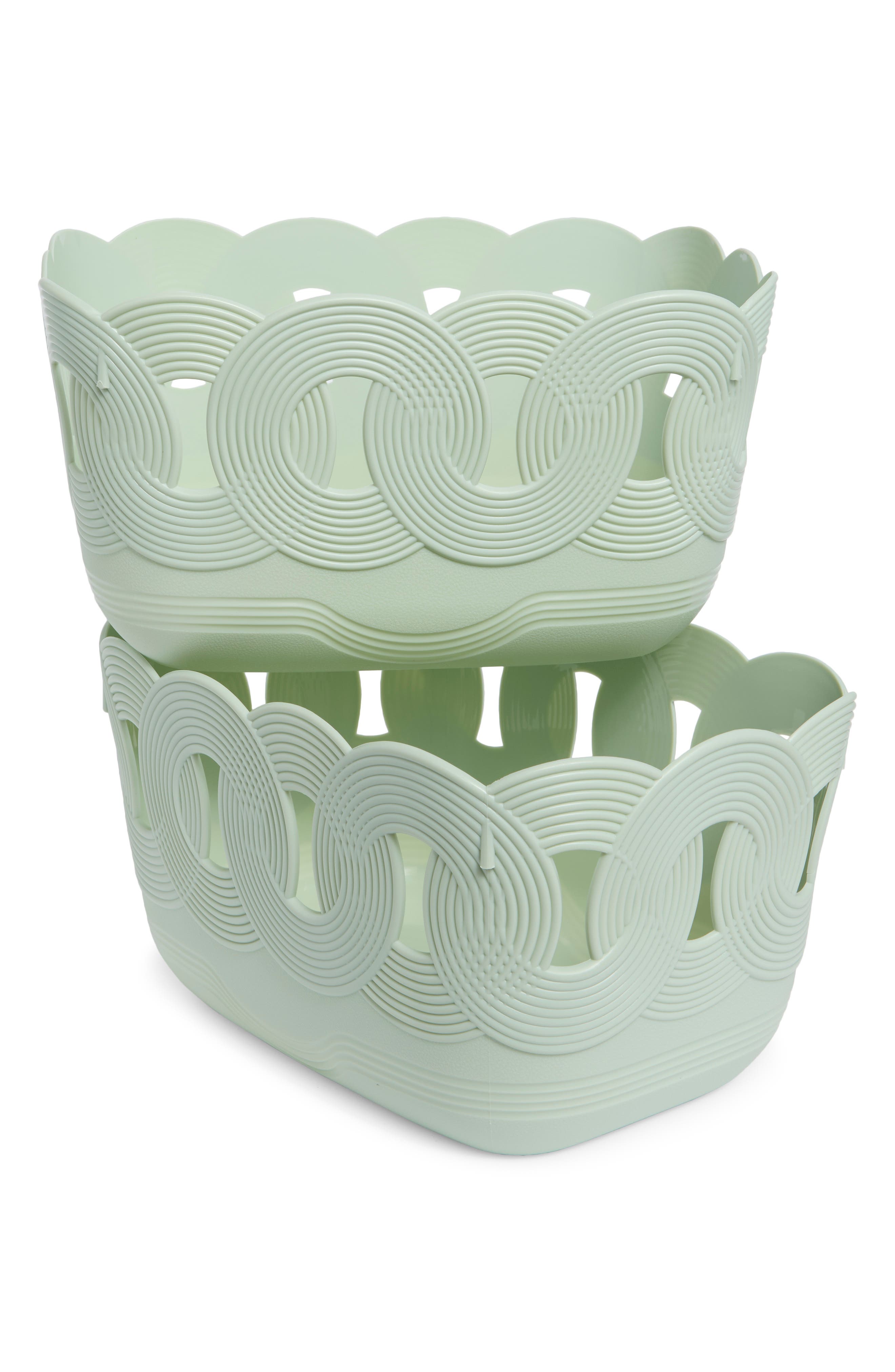 Set of 2 Scallop Open Weave Storage Bins