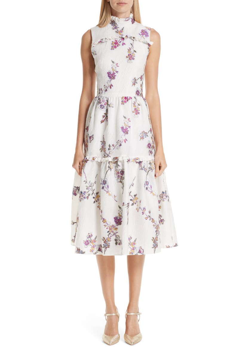 Floral Jacquard Midi Dress, Main, color, WHITE FLORAL