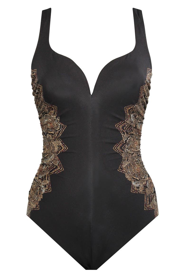 Petal Pusher Temptress One-Piece Swimsuit, Alternate, color, BLACK/ MULTI