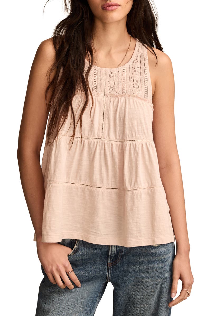 Lucky Brand Ladder Stitch Tiered Sleeveless Top, Main, color, 