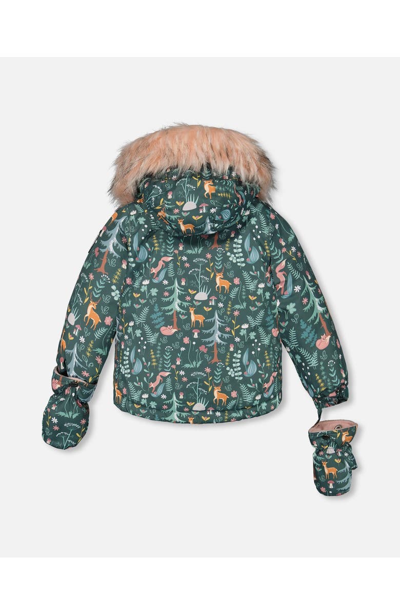 Deux par Deux Baby Girl's Two Piece Baby Snowsuit Silver Pink Printed Woodland Animals, Alternate, color, 