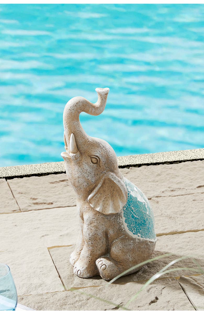 Glitzhome MGO Faux Granite and Mosaic Sitting Elephant Statue, Alternate, color, Light Beige