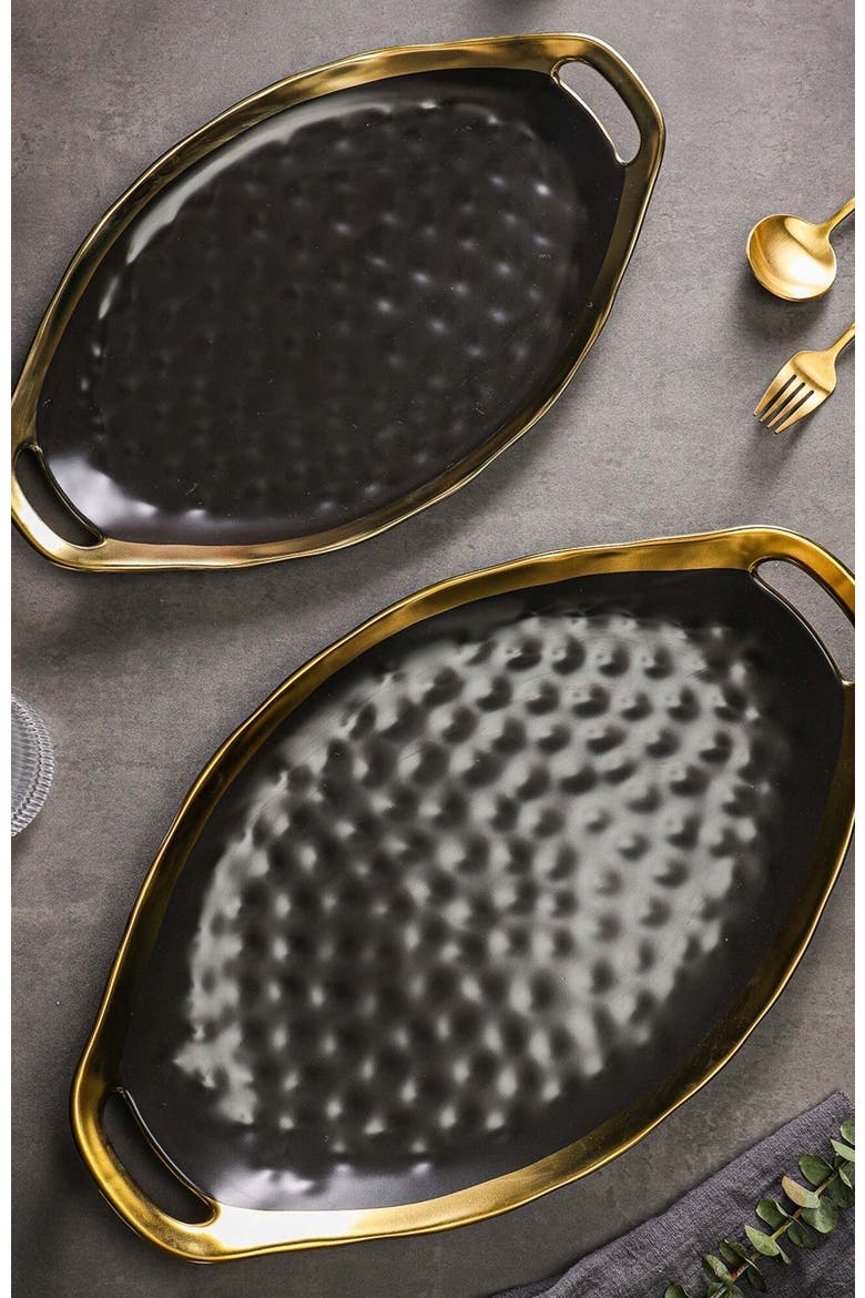 Florian Porcelain 2-Piece Serving Plate Set, Alternate, color, Black