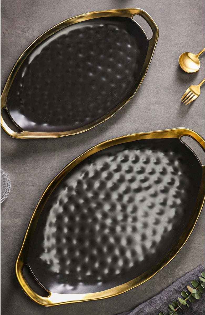 Stone Lain Florian Porcelain 2-Piece Serving Plate Set, Alternate, color, Black