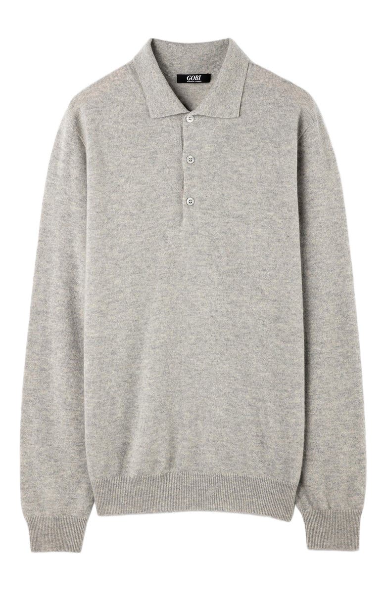 GOBI Mongolian Cashmere Essential Cashmere Polo Sweater, Main, color, Dawn Blue
