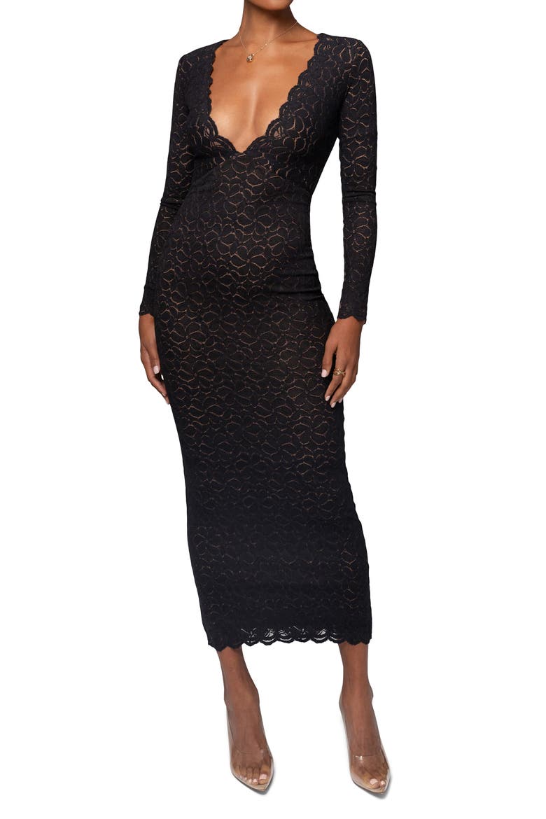 Reunited Lace Long Sleeve Maxi Dress, Main, color, BLACK