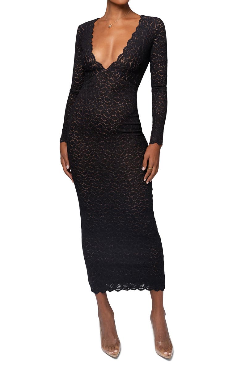 JLUXLABEL Reunited Lace Long Sleeve Maxi Dress, Main, color, Black