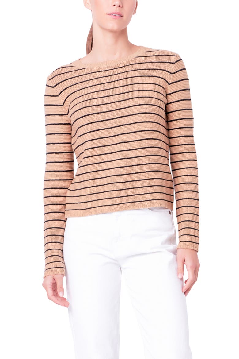 Stripe Crewneck Sweater, Alternate, color, TAN/ BLACK