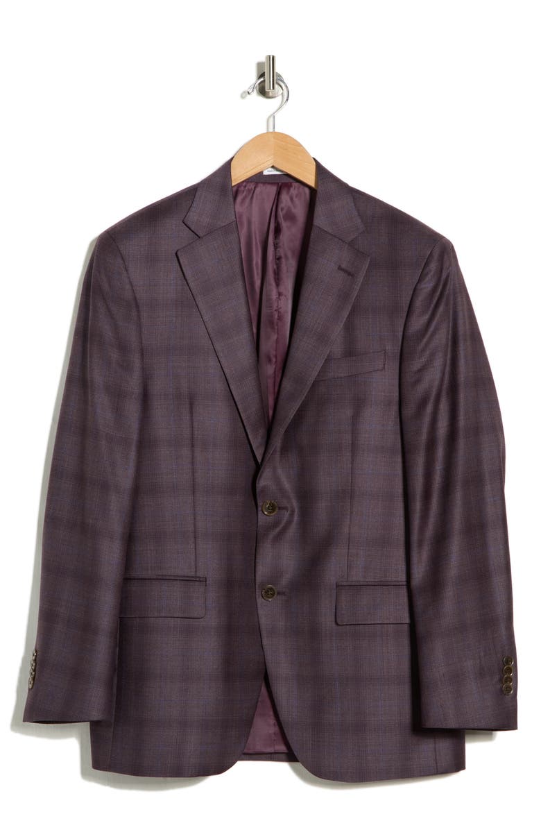 Peter Millar Flynn Classic Fit Plaid Wool Sport Coat, Main, color, Dark Red