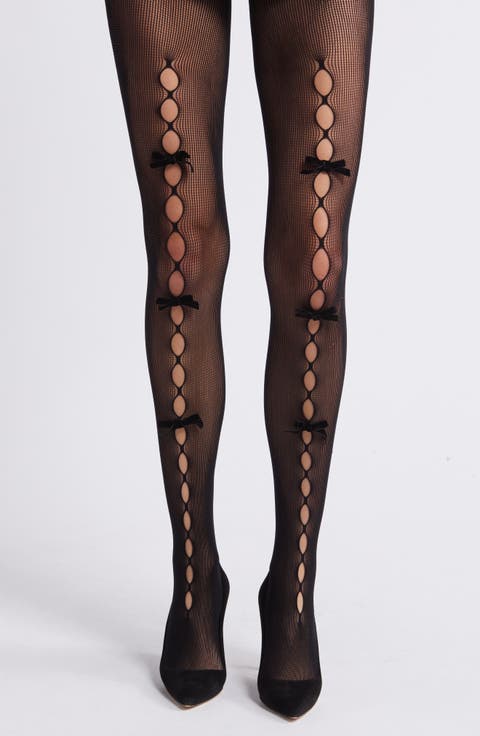 Velvet Bow Cutout Tights