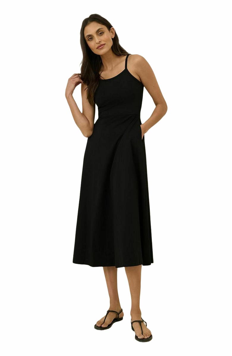 Pact Organic Cotton Fit & Flare Midi Dress, Alternate, color, Black
