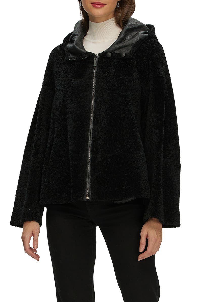 GORSKI Genuine Shearling Zip Hooded Jacket, Rev, Alternate, color, Black