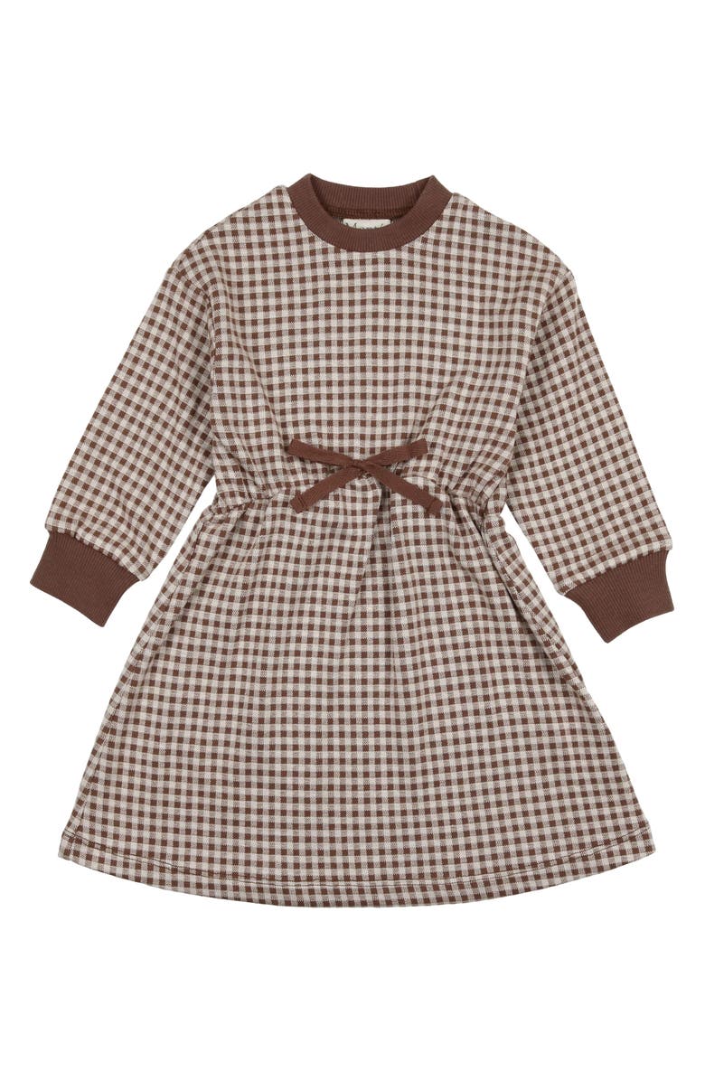 Manière Kids' Gingham Long Sleeve Dress, Main, color, Mocha