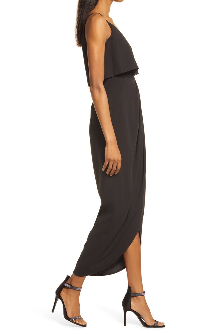 Xscape Scuba Crepe Popover Faux Wrap Gown, Alternate, color, BLACK