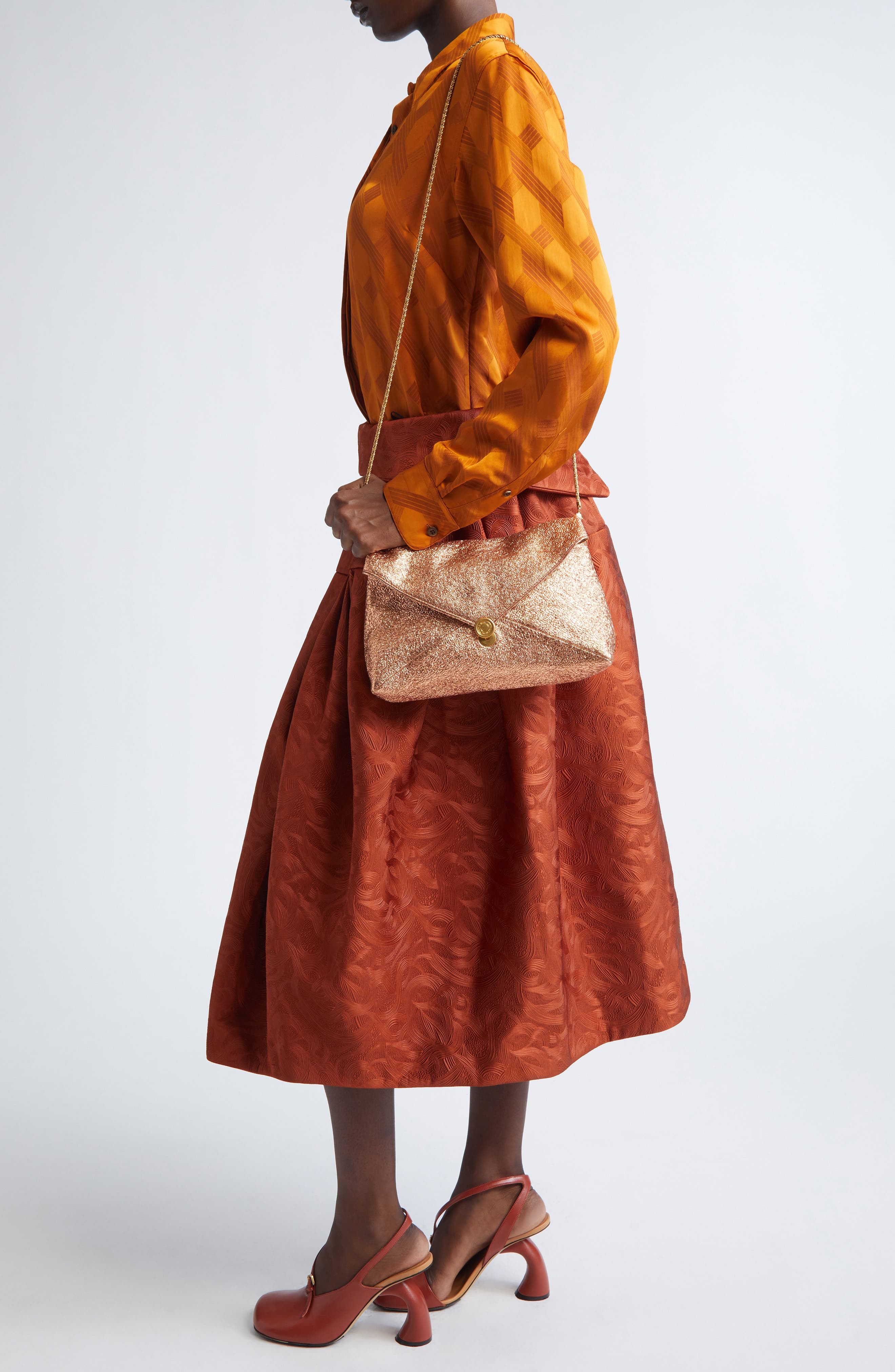 Dries Van Noten Metallic Leather Envelope Clutch, Alternate, color, Salmon 354