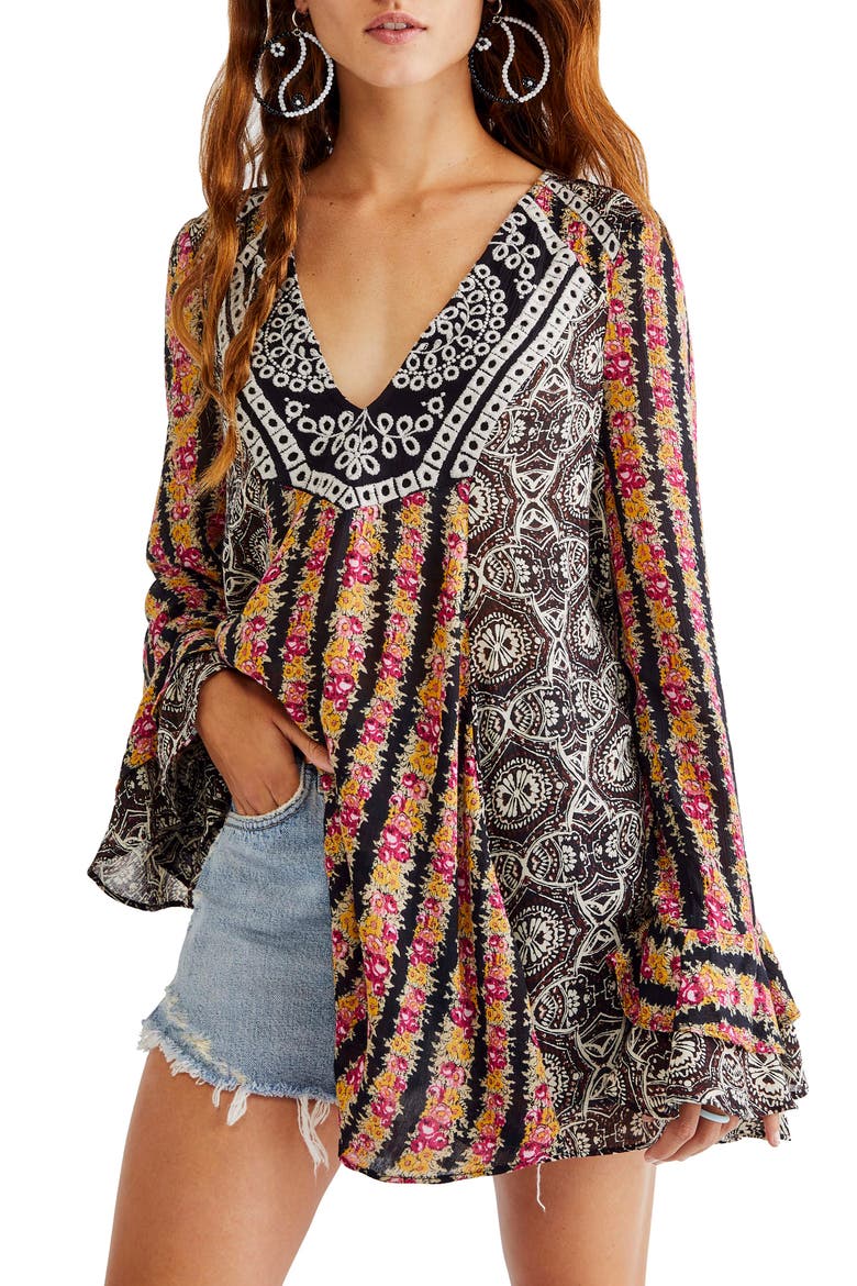 Fallin Into You Long Sleeve Tunic Dress, Alternate, color, BLACK COMBO