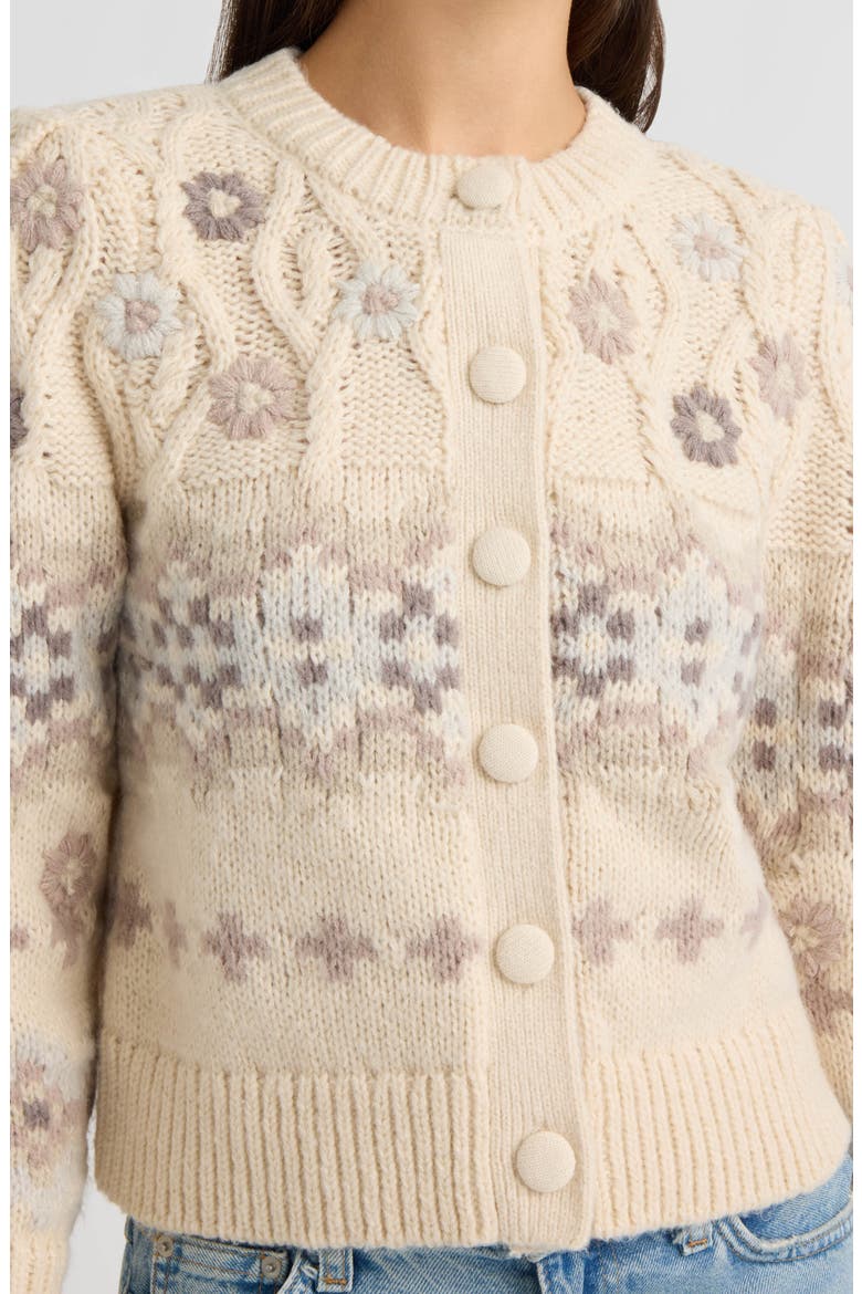 Embroidered Cable Knit Cardigan, Alternate, color, MARSHMALLOW