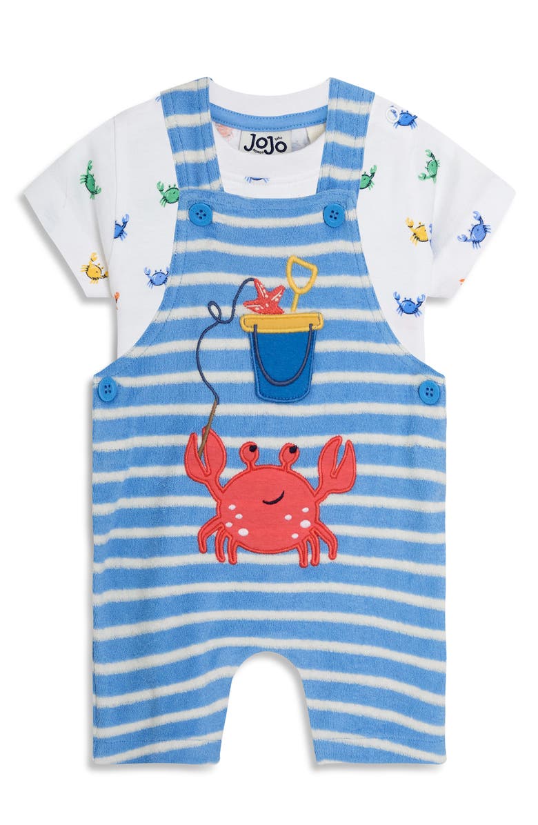 JOJO MAMAN BEBE Crab Cotton T-Shirt & Overalls Set, Main, color, Blue