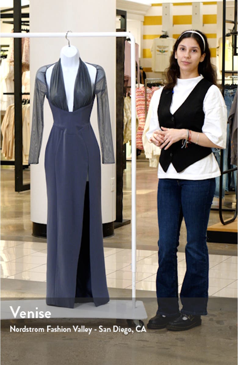 Evangelina Plunge Long Sleeve Cocktail Dress, sales video thumbnail