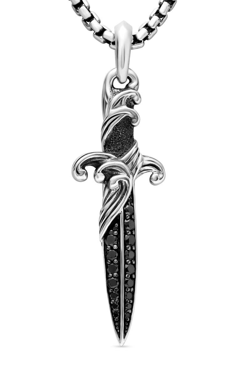 Waves Dagger Amulet with Black Diamonds, Alternate, color, BLACK