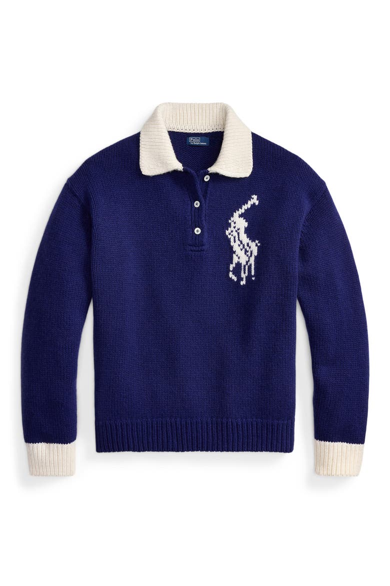Wool Polo Sweater, Alternate, color, ROYAL/ CREAM