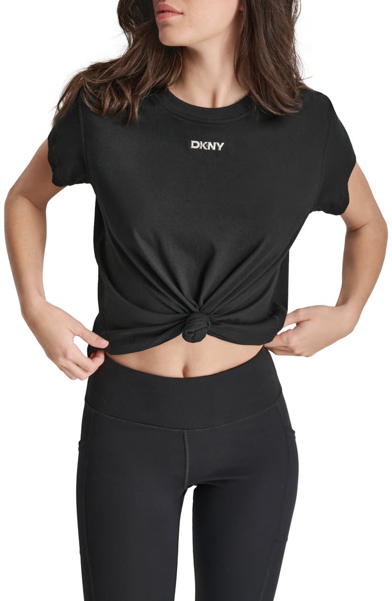 DKNY Metallic Bubble Logo Knot Front T-Shirt, Alternate, color,