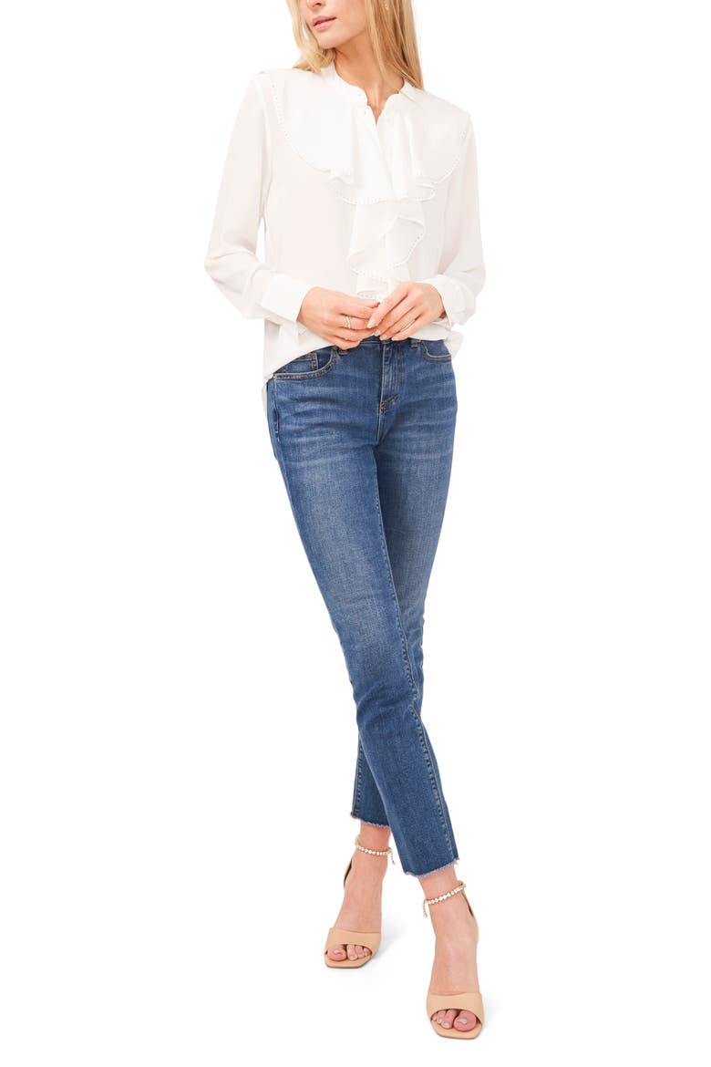 Ruffle Placket Button-Up Shirt, Alternate, color, NEW IVORY