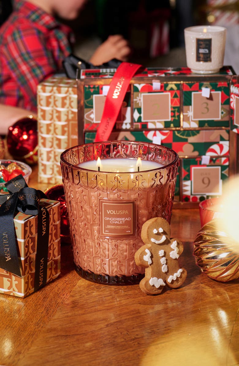 Voluspa Gingerbread Chalet Three-Wick Hearth Candle, Alternate, color, Brown