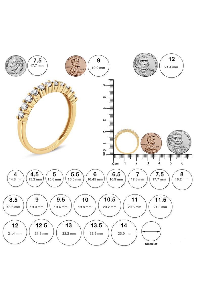 14K Yellow Gold Plated Silver 1/2 Ctw Shared Prong Set Diamond 11 Stone Band Ring, Alternate, color, Yellow Gold over Silver