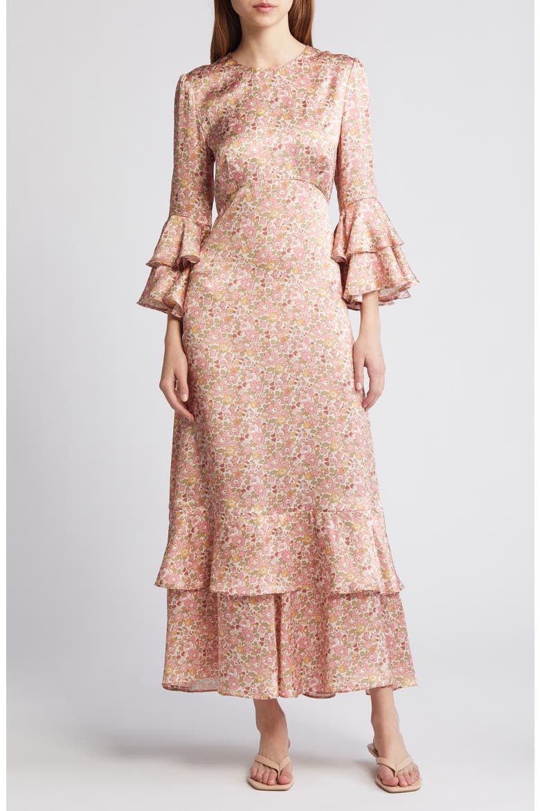 Gala Floral Tiered Silk Maxi Dress (Nordstrom Exclusive), Main, color, PINK